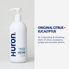 Ingrédients hydratants coco, ginseng et vitamine E dans le gel douche Huron Homme.