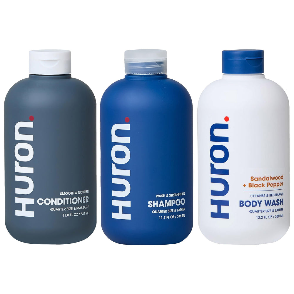 Bouteille shampooing Huron: hydratation quotidienne pour cheveux propres.