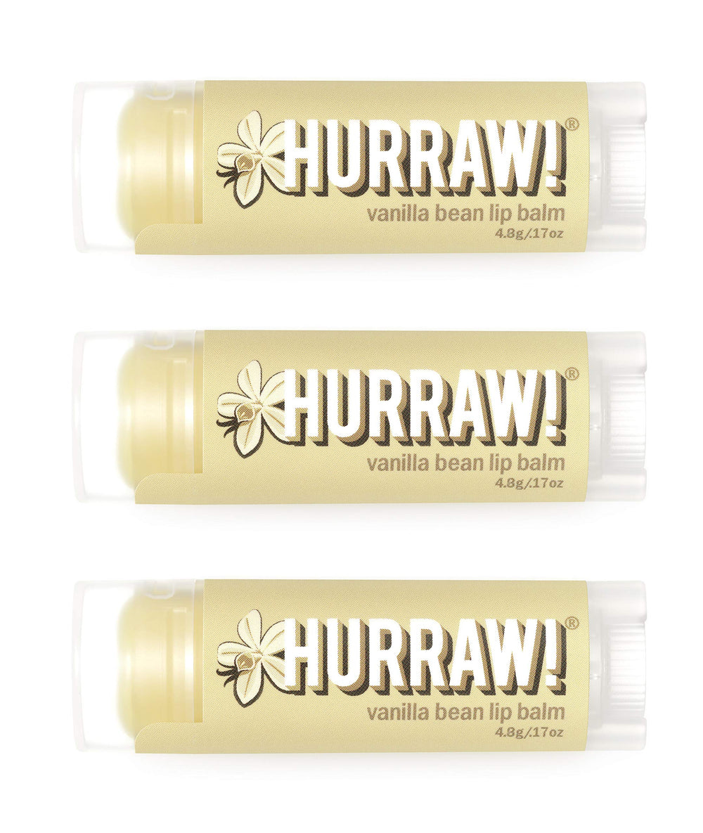 Hurraw! baume lèvres vanille bean, emballage triple-pack pratique pour emporter