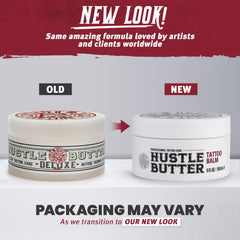 Emballage Hustle Butter Deluxe, soin post-tatouage pratique.