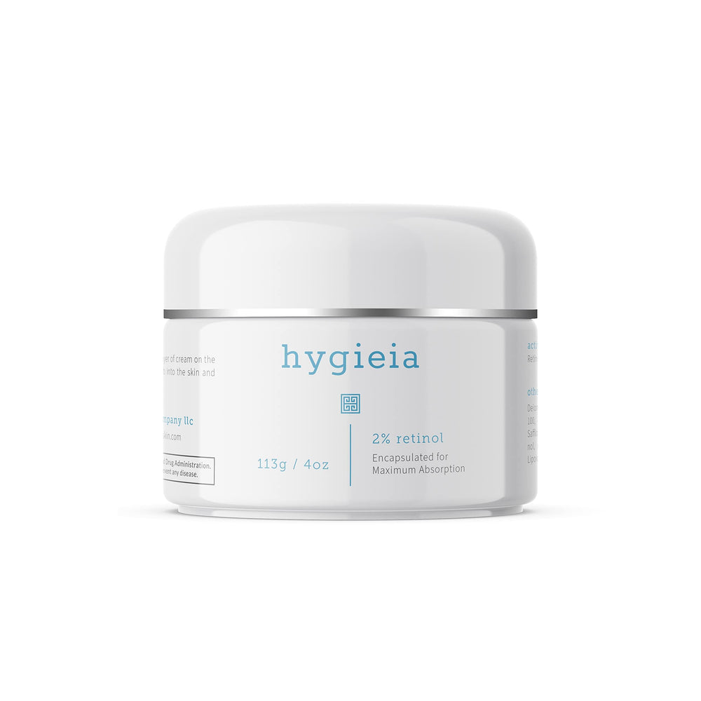 Crème Hygieia Retinol encapsulée 2% dans un pot, pour visage, cou et corps.