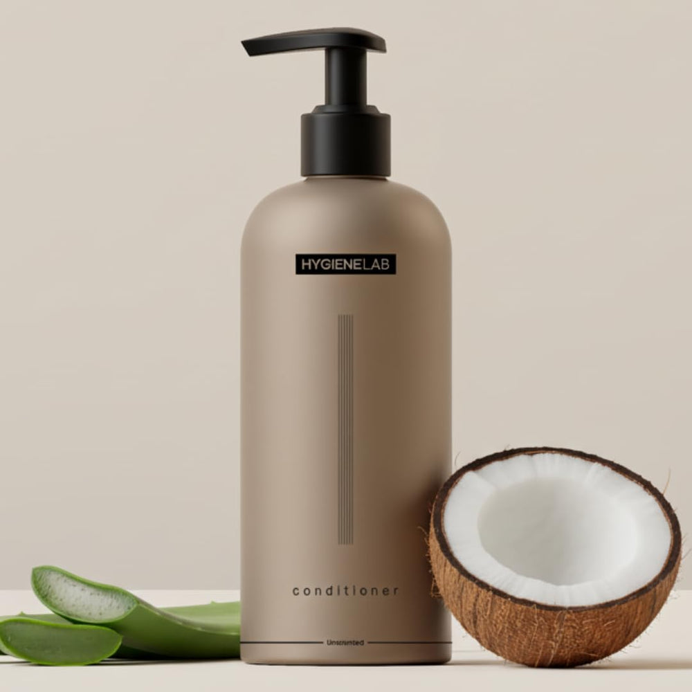 HygieneLab après-shampoing homme, bouteille, hydratation légère.