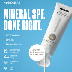 Texture lisse et non grasse HygieneLab SPF50 adaptée à tous les teints.