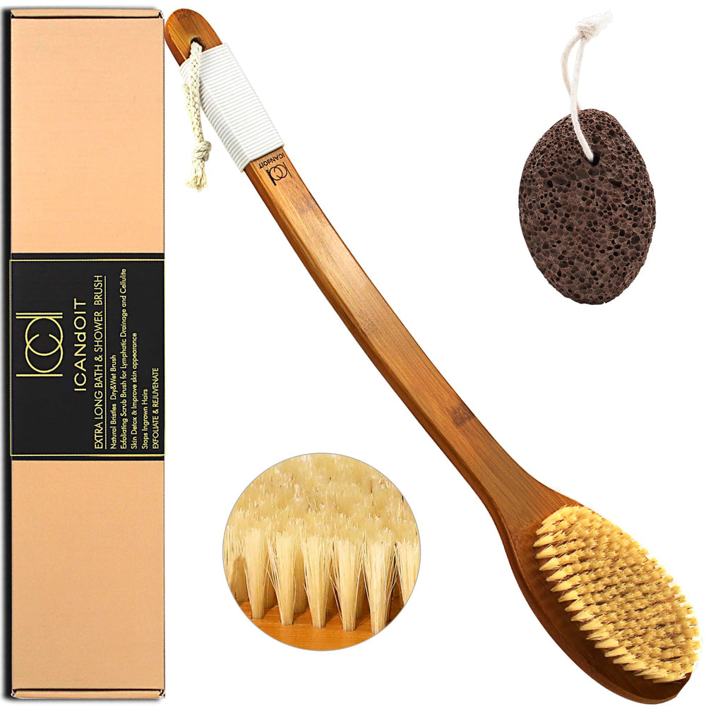 ICANdOIT brosse de bain poils sanglier et poignée inclinée facilitant le nettoyage du dos