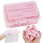 Lingettes visage ICOTLE compressées expansion rapide pour essuyage rapide en déplacement.
