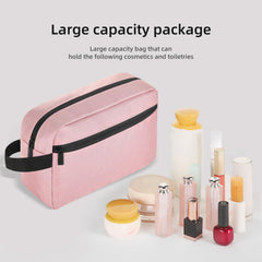 Icramsy Trousse de toilette rose avec anse, prise en main aisée en voyage.