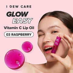 I DEW CARE gloss à lèvres Raspberry, texture pigmentée pour une couleur vive.