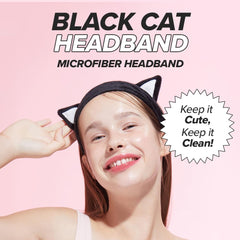 I DEW CARE bandeau lavage visage chat noir, garde cheveux hors du visage