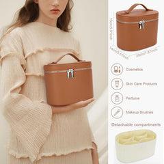 IEMIEBOAMGNOY sac maquillage cuir brun, poches pratiques pour organiser brosses et produits