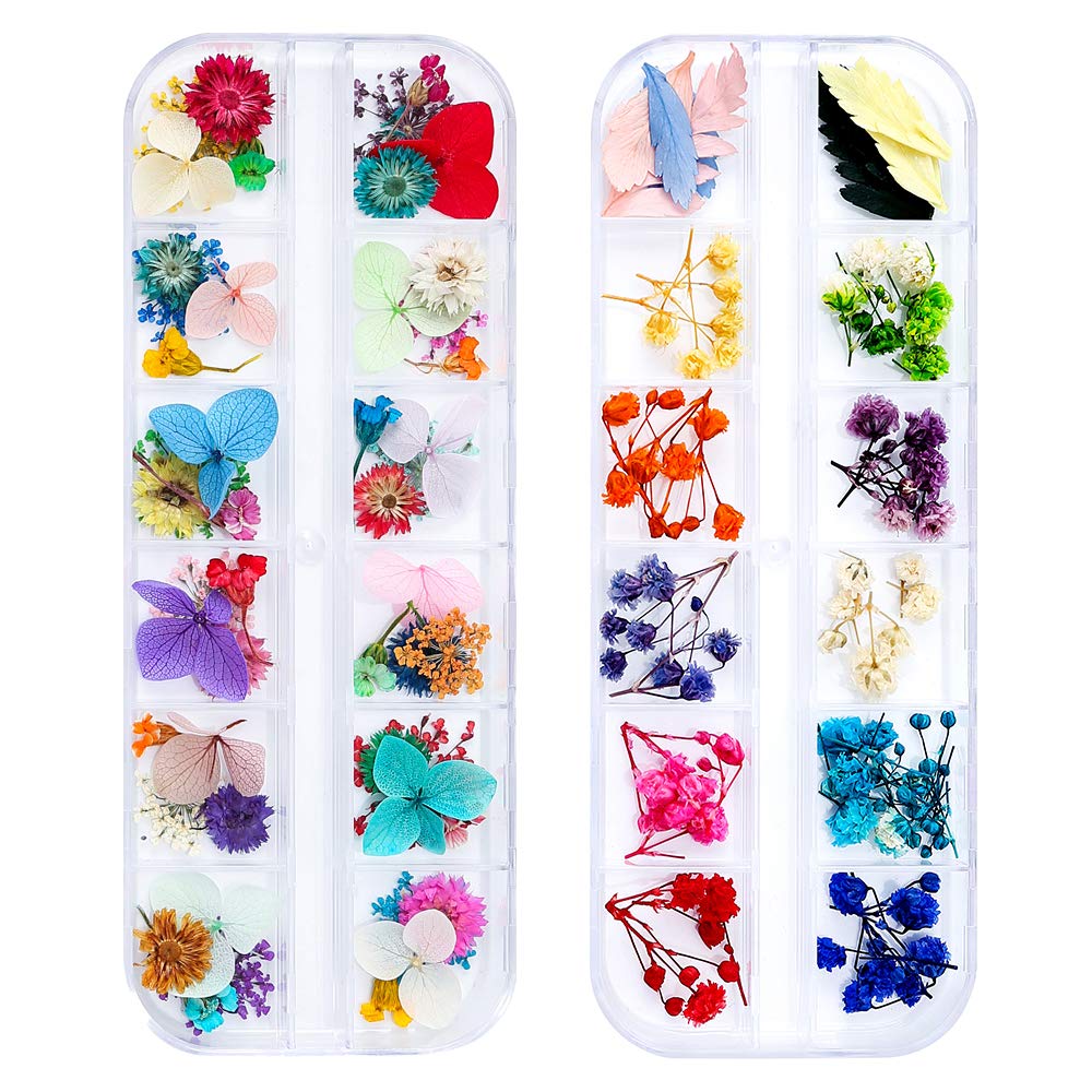 iFancer fleurs sèches pour ongles - ensemble 108 pièces, variété riche pour motifs uniques.