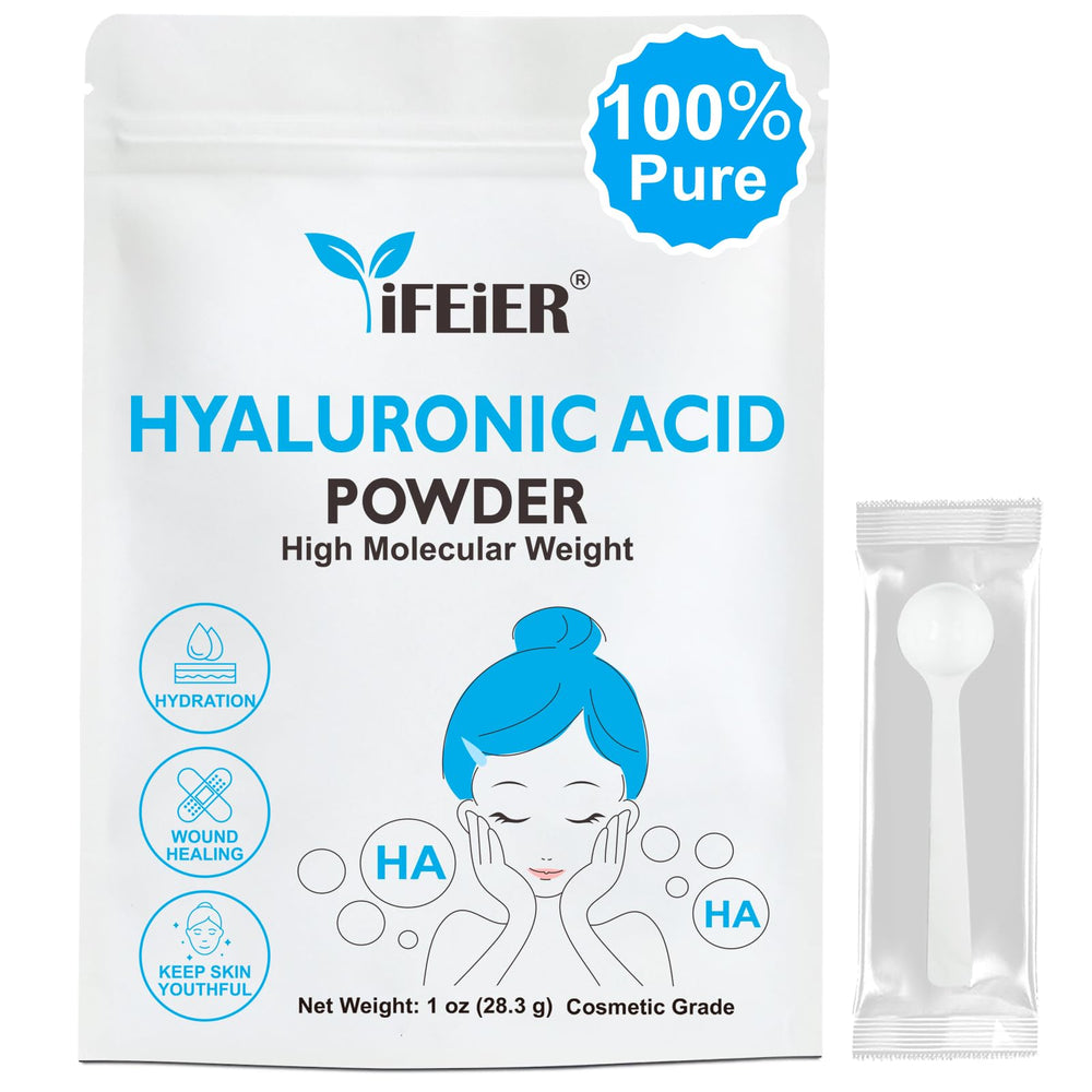 iFEiER Poudre d'acide hyaluronique haute masse moléculaire : prêt à être mélangé.