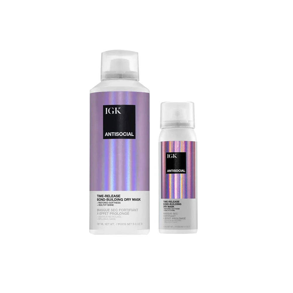 IGK Antisocial, vue de la bouteille spray, soin sans rinçage pour cheveux secs