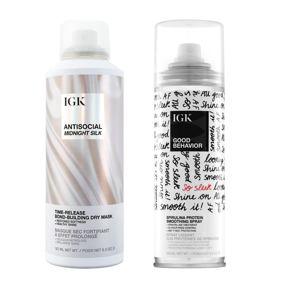 Coffret IGK soins cheveux, duo nourrissant et lissant.