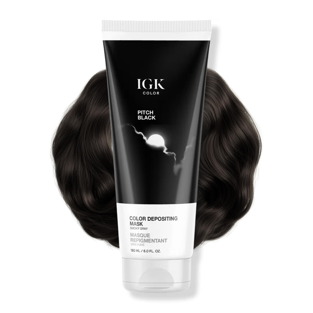 IGK Masque Déposant de Couleur Noir Fumé, bouteille – rafraîchit subtilement la couleur et nourrit les cheveux.