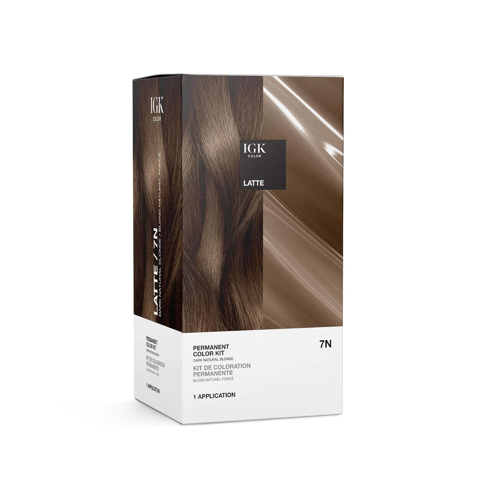 IGK Coloration Permanente Latte 7N: boîte prête à l'emploi pour démarrer la coloration.