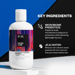 Cheveux fins traités par IGK Extra Love Shampoing avant-après volume.