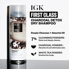 IGK Première Classe Detox Charbon — poudre charbon absorbante éliminant l’excès de sébum.