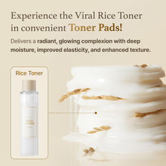 Im From Rice Toner Pads extrait riz en gros plan, suggérant nourrissage et douceur.