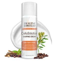 CelluSolution d'Imagine Dermatology: crème caféine en bouteille pompe, pratique et sans débordement.