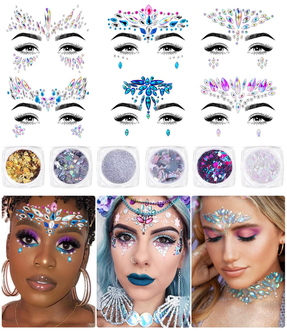 iMethod bijoux-visage: cristaux arc-en-ciel holographiques pour un style festival éclatant.