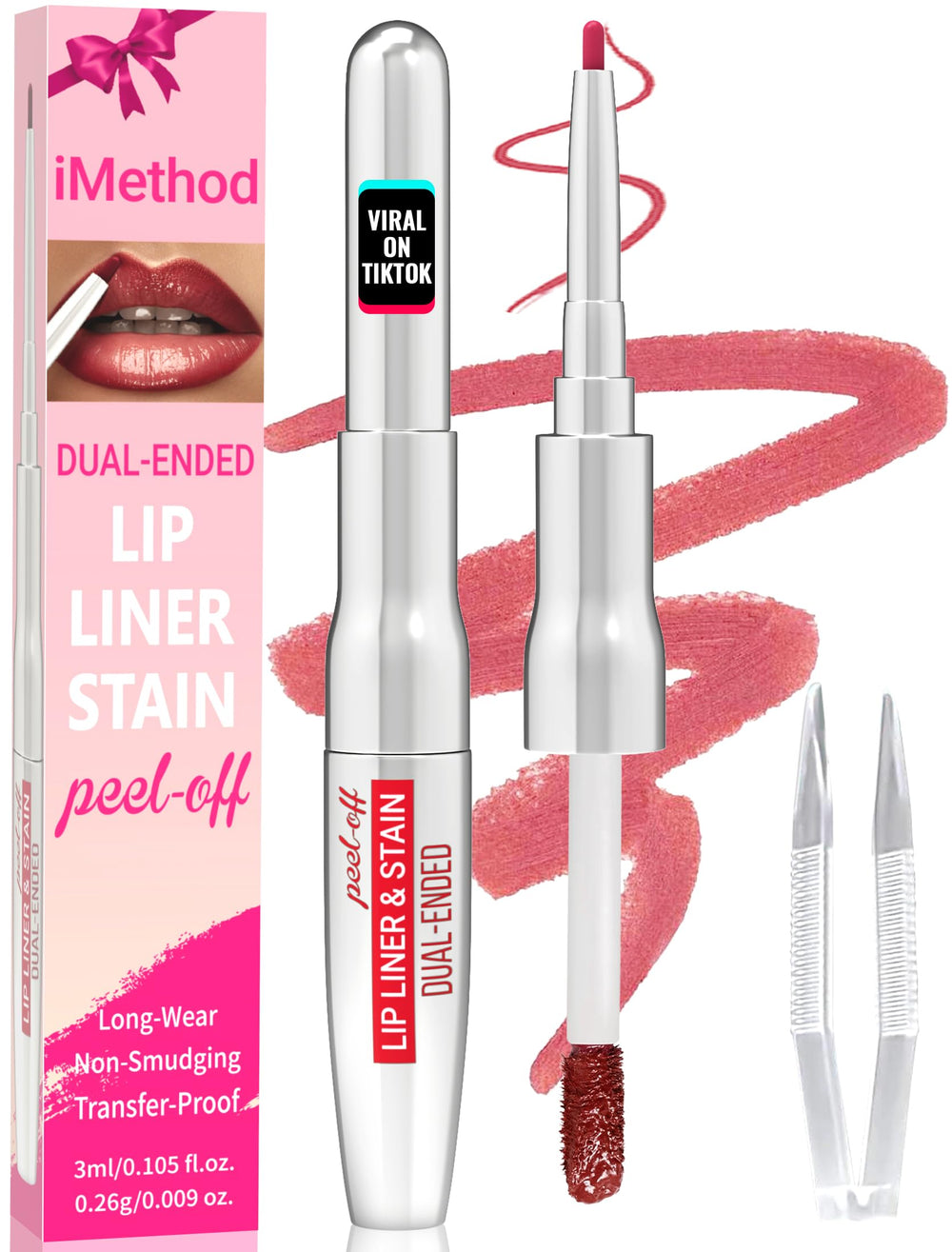 iMethod crayon-contour lèvres à double extrémité avec pince pour une application précise.