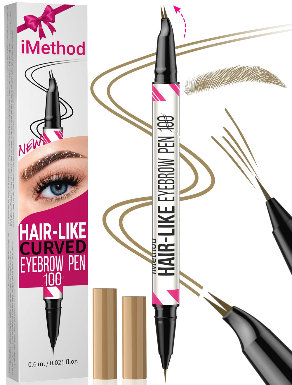 Stylo sourcils iMethod avec pointe courbe pour des poils naturels et définition.