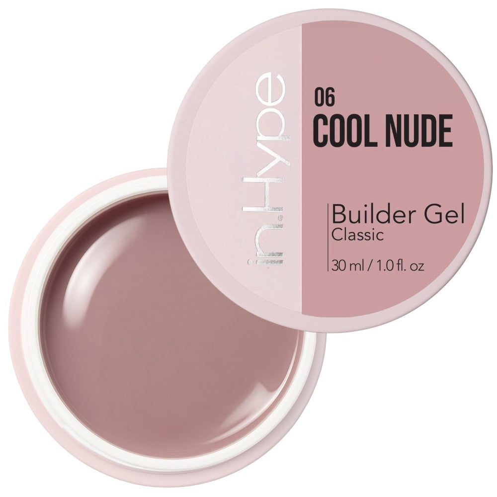 IN.HYPE UV/LED Camouflage Builder Gel bottle shows cool nude shade for lasting manicure.