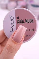 IN.HYPE UV/LED Camouflage Builder Gel swatches reveal buildable coverage from sheer to semi-sheer.