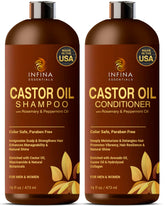 INFINA ESSENTIALS shampooing ricin en flacon, soin nourrissant pour cheveux.