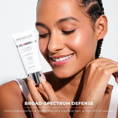 Infinitek Paris teinte minerale visage SPF50 offre finition naturelle.