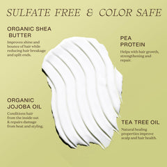 Ingreendients Après-Shampoing Arbre à Thé, texture crème hydratante facilitant le démêlage.