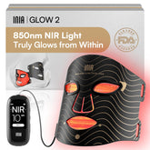 Masque INIA avec lumière rouge sur le visage pour revitaliser le teint.