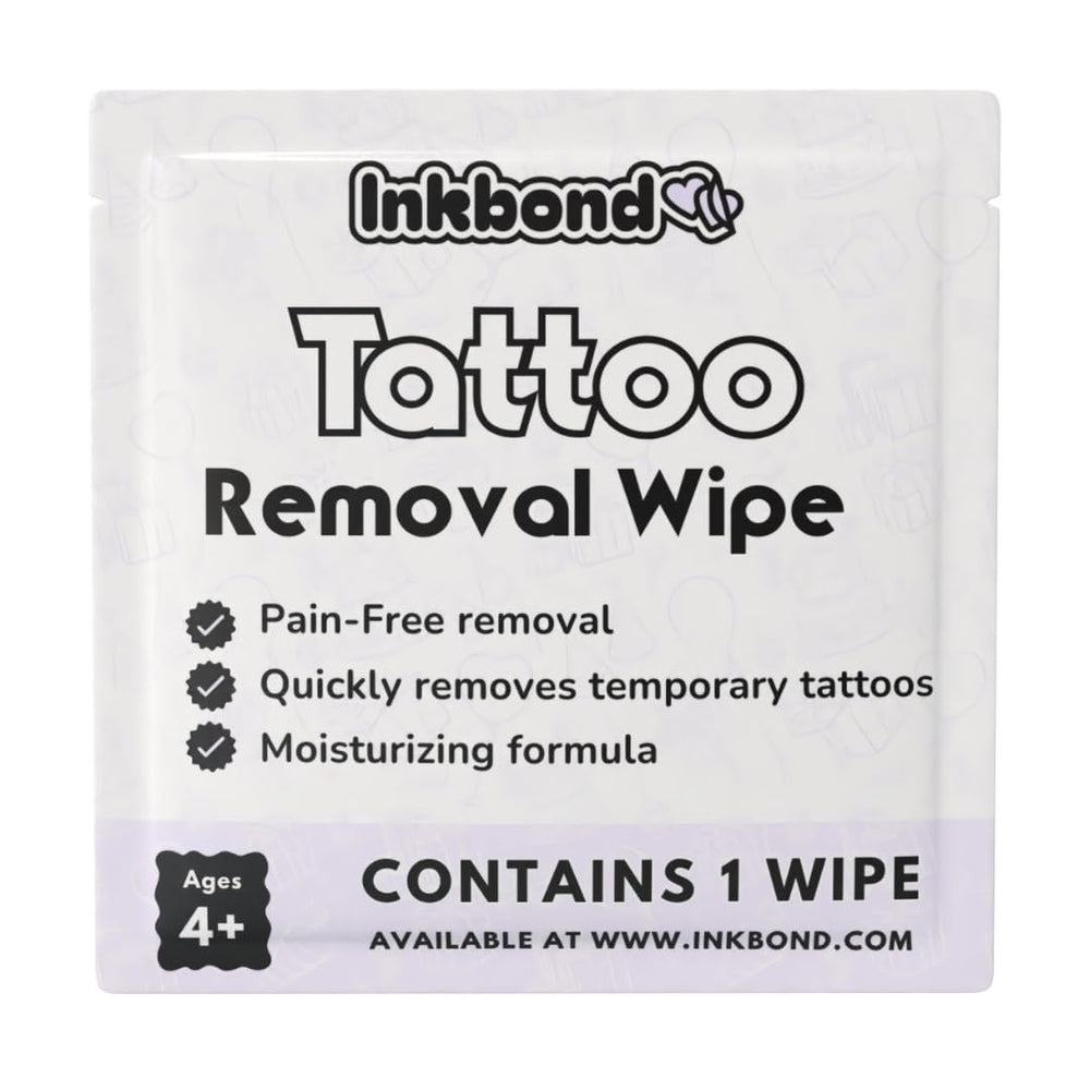 Lingette Inkbond retirant rapidement un tatouage temporaire sans irritation.