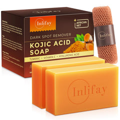 Inlifay Savon Curcuma Acide Kojique, barre riche en mousse pour peau propre.