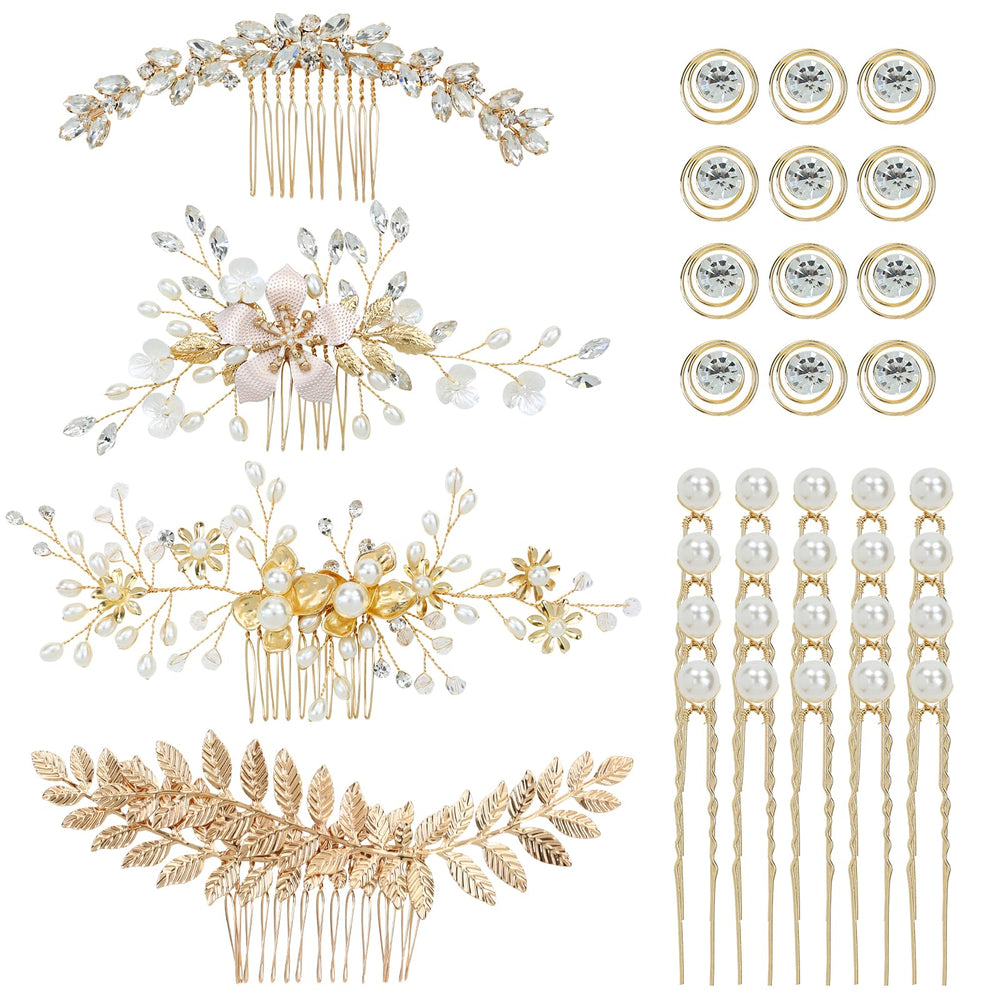 inSowni ensemble 36 barettes or fleurs feuilles mariée, coiffure nuptiale élégante.