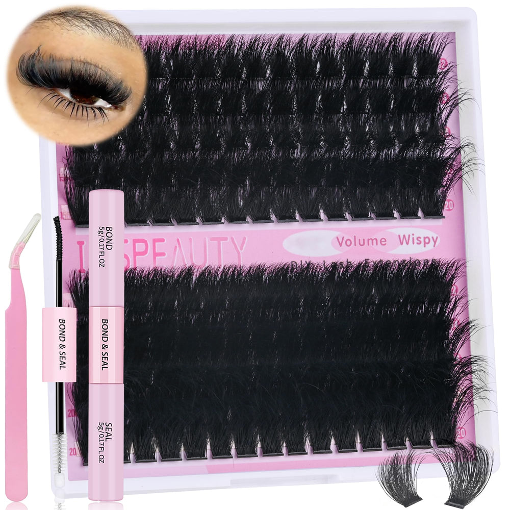 INSPEAUTY kit clusters cils 150d-200d, ensemble prêt à l'emploi pour looks variés.