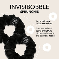 Invisibobble Sprunchie Spirale Noire, utilisation au poignet, bracelet chic et pratique.