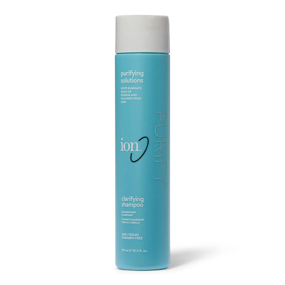 Ion Shampoing Clarifiant bouteille: élimine résidus sans assécher les cheveux.