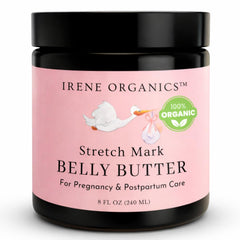Irene Organics Belly Butter: flacon-pour, hydratation légère pour peau tendue grossesse.