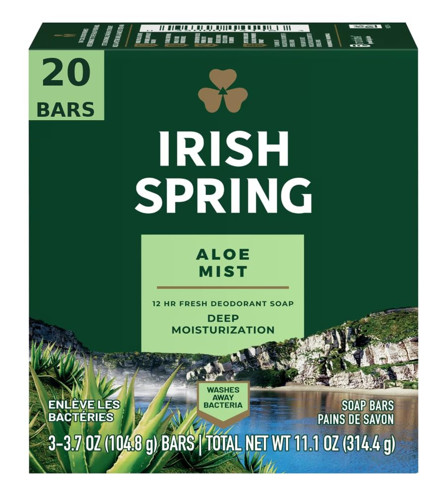 Barre savonneuse aloé Irish Spring pour une sensation de fraîcheur durable.