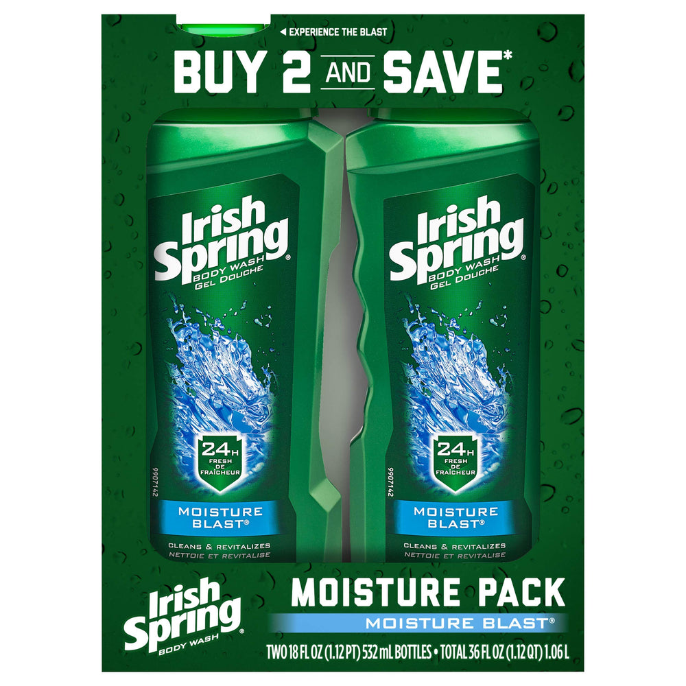 Irish Spring Gel Douche Hydratant – bouteille ouverte, fraîcheur durable et hydratation.