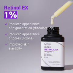 ISNTREE Hyper Retinol EX 1.0 Serum – texture lactée jaune, hydratation douce.