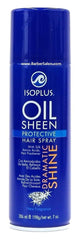Isoplus Oil Sheen Hairspray mist application for smooth styling.