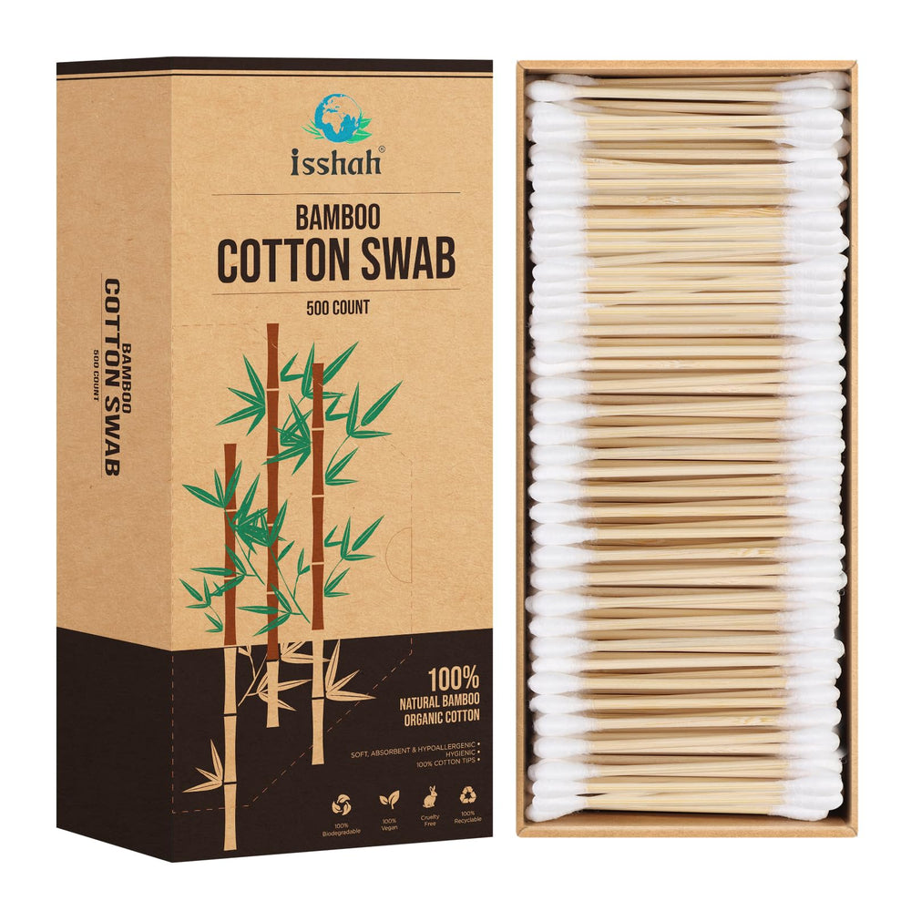 Coton-tiges Isshah en bambou, boîte de 500, durable et biodégradable pour usage quotidien.