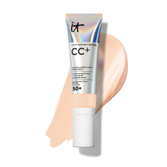 CC+ Crème IT Cosmetics: bouteille avec pompe, hydratation et protection SPF 50+.