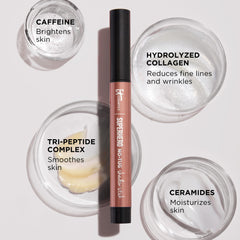 It Cosmetics mélange tri-peptide et caféine pour des paupières visiblement tonifiées.