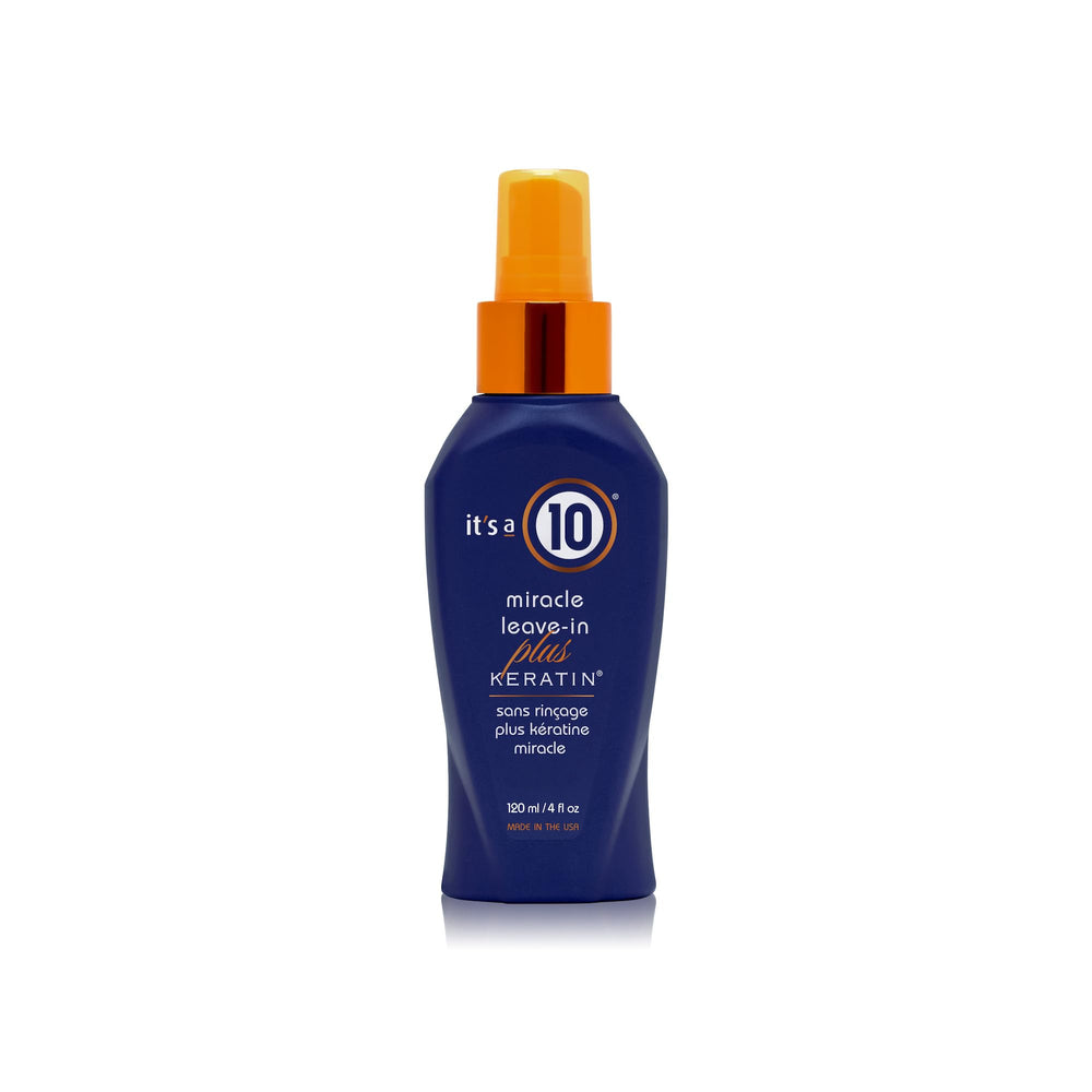 It's a 10 Haircare Miracle Leave-In Plus Keratin, bouteille avec pompe pour une application précise et pratique.