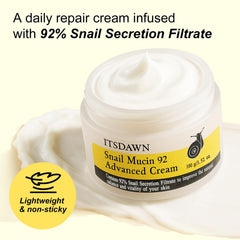 ITSDAWN Crème Mucin 92% texture crème satinée qui pénètre rapidement.