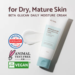 IUNIK Beta-Glucan texture swirl highlights fast-absorbing, non-greasy finish.