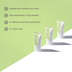 IUNIK écran solaire Centella apaisante, texture gel légère, absorption rapide.